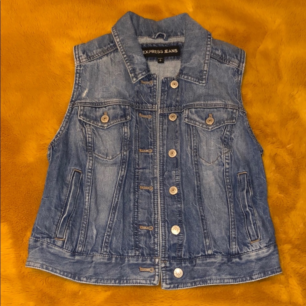 Express Slightly Destructed Denim Vest SZ S